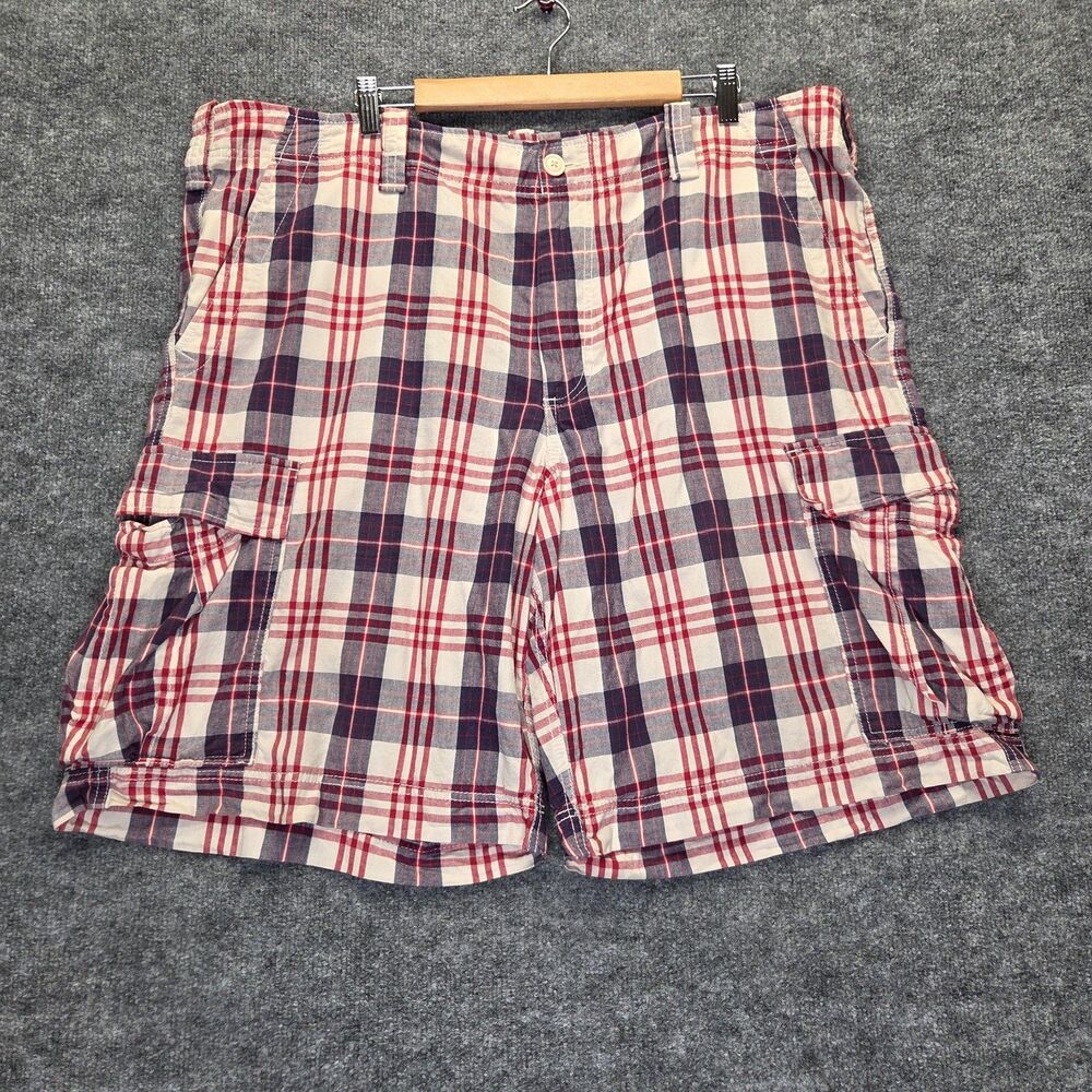 Polo Jeans Company Ralph Lauren Shorts Mens 42 Blue Red Plaid Cargo Cotton